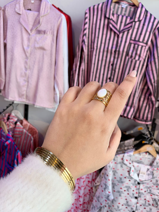 Bague perle Balnc en acier inoxydable