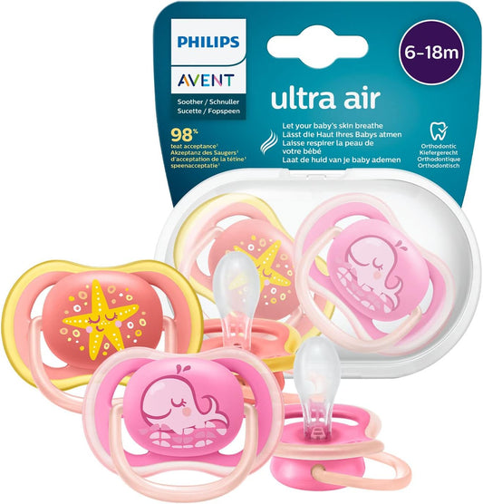 Philips Avent Lot de 2 sucettes Ultra Air 0% BPA pour les bébés âgés de 6 à 18 mois