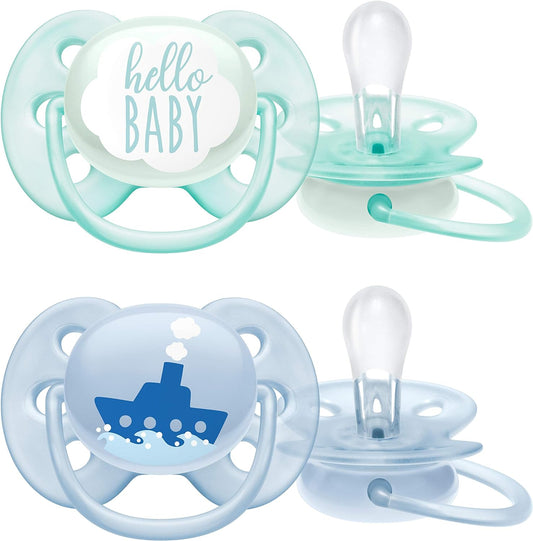 Philips Avent Lot de 2 sucettes ultra-douces sans BPA pour les bébés âgés de 0 à 6 mois,