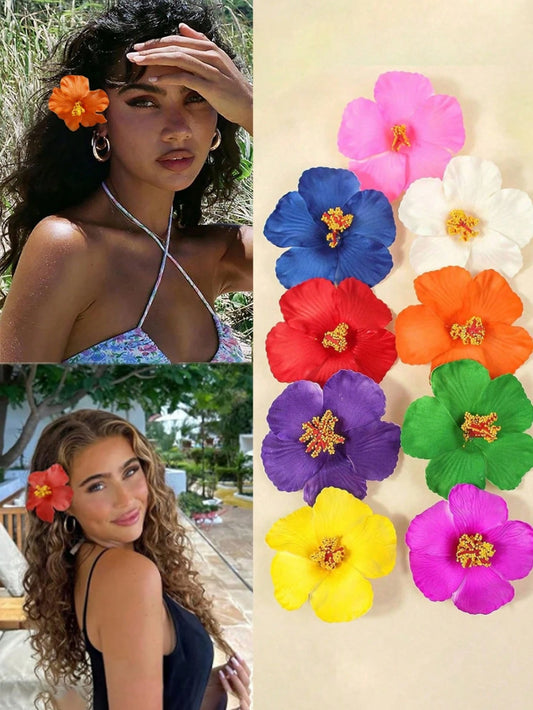 Pack 9 pièces Pinces à cheveux fleurs hawaïennes shein