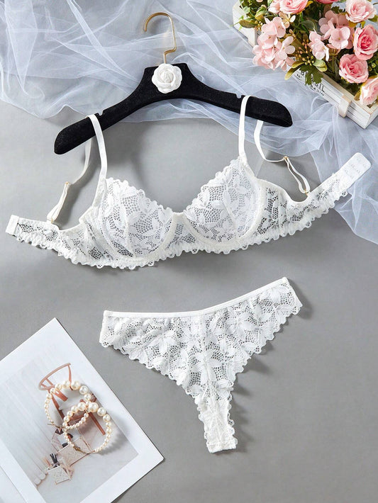 Ensemble 2 ps blanc en dentelle raffiné shein