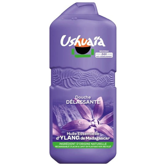 USHUAÏA GEL DOUCHE MASSAGE DÉLASSANTE HUILE ESSENTIELLE D'YLANG DES COMORES, 280 ML