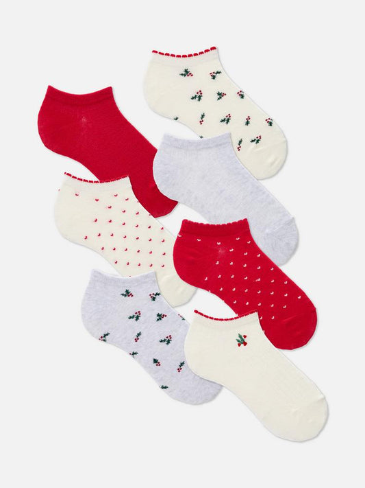 Lot de 7 paires de chaussettes de Noël grena en coton
