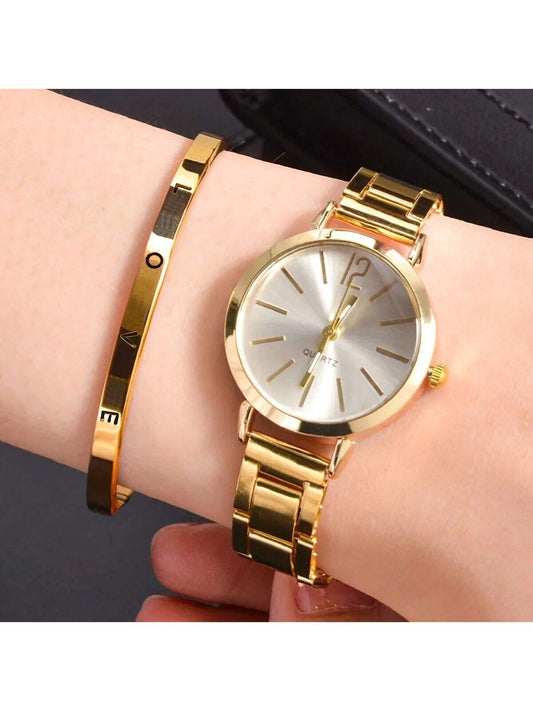 Ensemble de montres de luxe pour femmes en or, bracelet en acier inoxydable LOVE shein