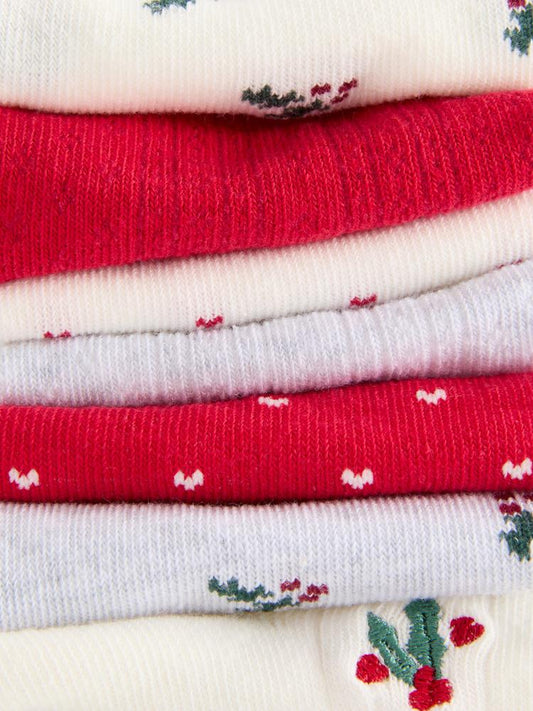 Lot de 7 paires de chaussettes de Noël grena en coton