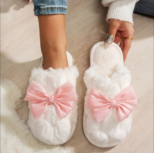 Chaussons Doudou à Enfiler avec Nœud en Satin
