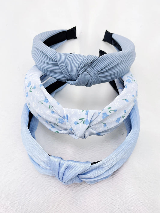 3 pièces/set Bandeaux pour femmes de style campus doux avec motifs floraux et couleurs unies - rose/bleu/vert shien