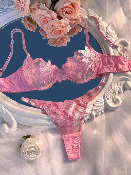 Ensemble 2 Ps en maille brodée floral shein