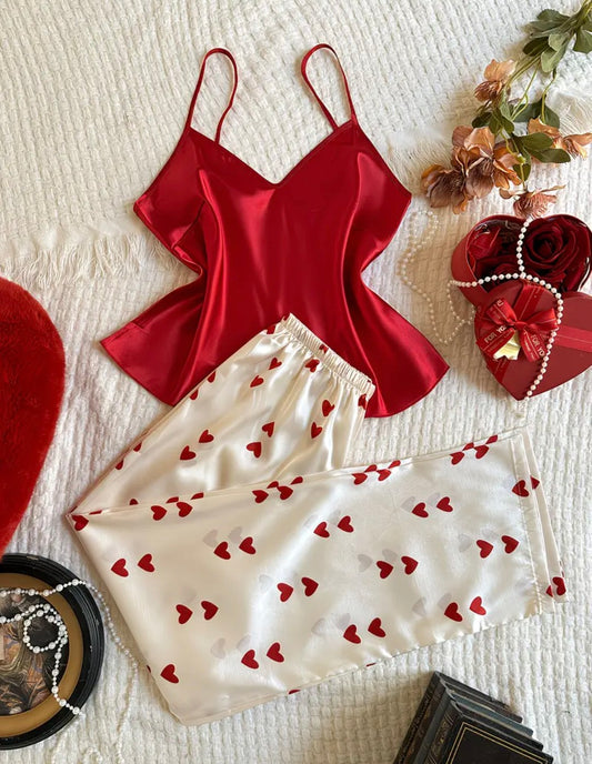 Pyjamas en satin coeur temu